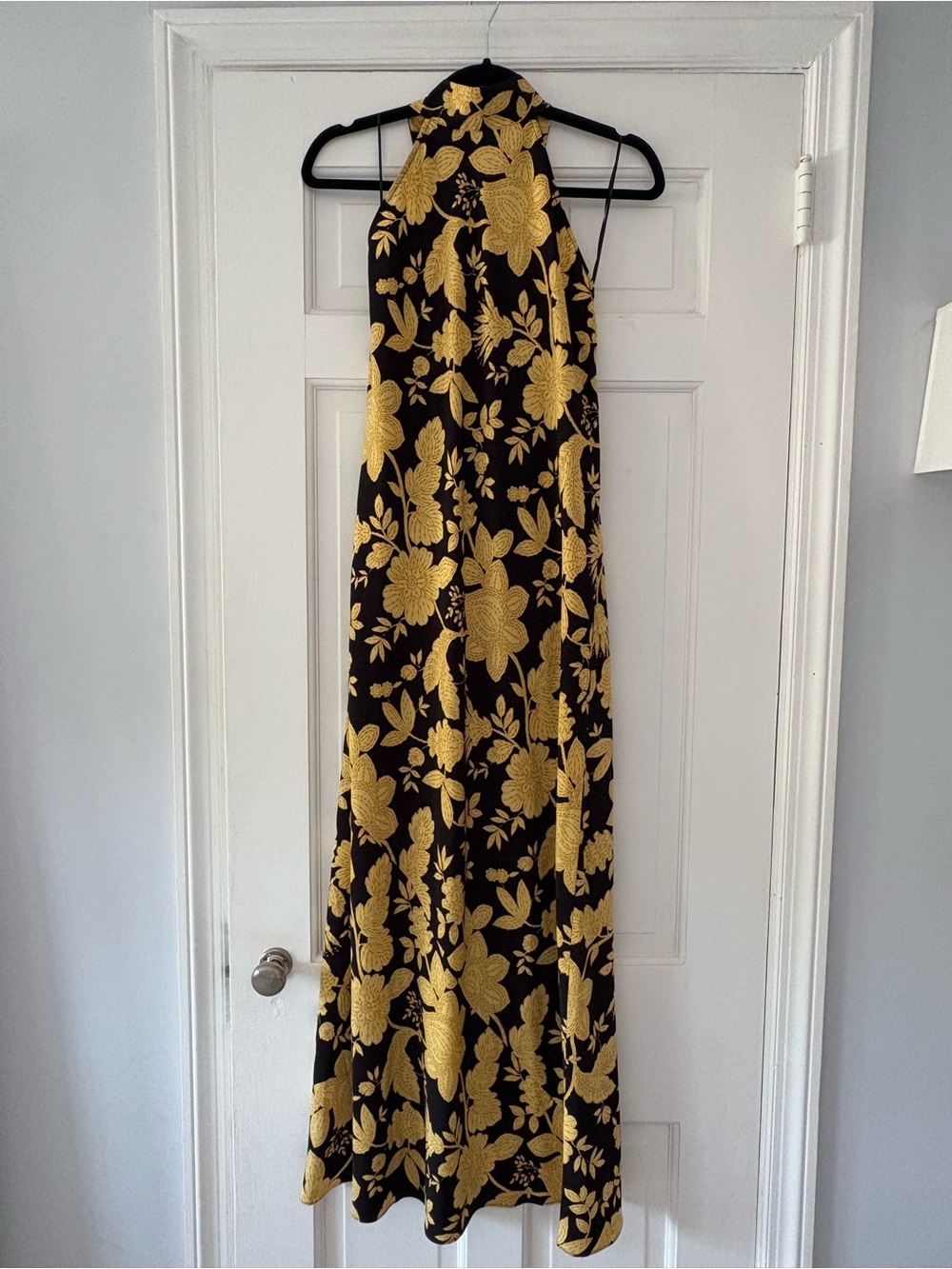Banana Republic Black and Gold Floral Halter Maxi Dress NWT